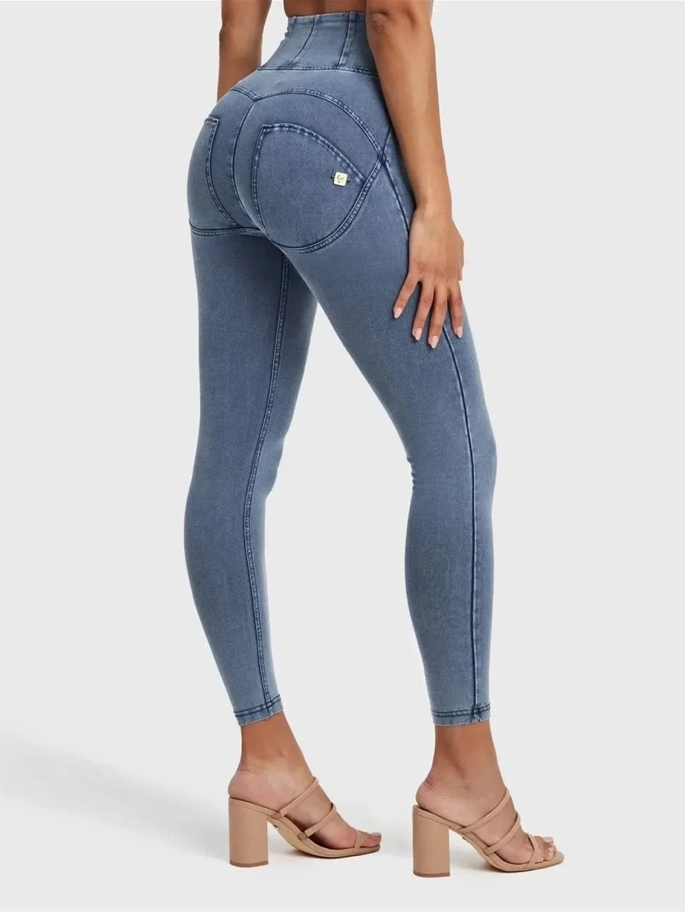 Freddy WRUP Denim Pant Front Pockets High Waisted Ankle Length Light Blue L